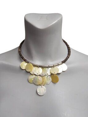 CELSA mother of pearl & coco beads bib necklace